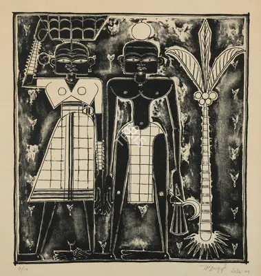 Laxman Pai (Artist), Untitled ( Man and Woman), 1951, Graphic Art