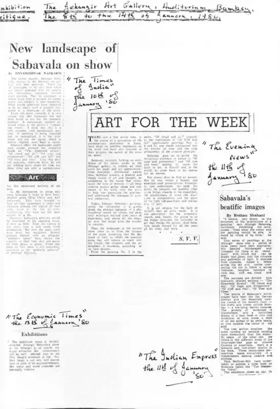 Roshan Shahani (Writer), Sabavala's beatific images, 1980, Newspaper Clipping