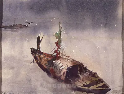 Shyamal Dutta Ray (Artist), The Boat, 1951, Painting