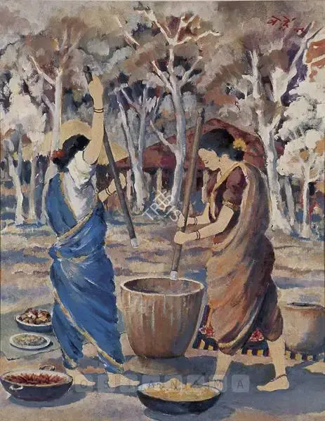 N.S. Bendre (Artist), Women At Work, 1949, Painting