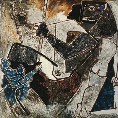 M.F. Husain (Artist), The Pull, 1952, Painting