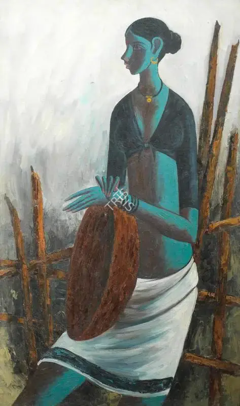 B. Prabha (Artist), Woman with Basket, 1962, Painting