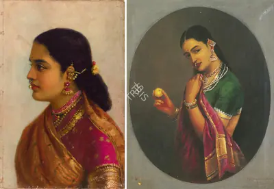 Raja Ravi Varma (Artist), Untitled (Portrait of a Young Woman in Russet and Crimson Sari), 1895, Painting