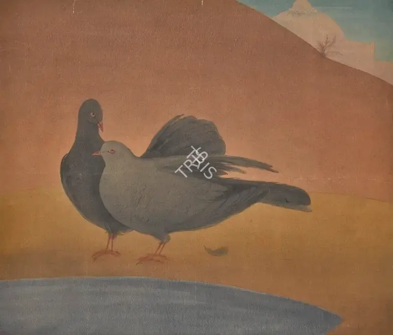 M.A.R. Chughtai (Artist), Untitled (Pigeons), 1936, Painting