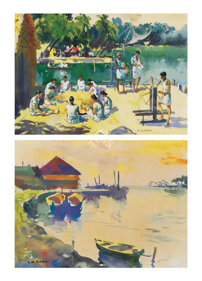 S.H. Raza (Artist), Untitled (Villagers At Work), 1948, Painting