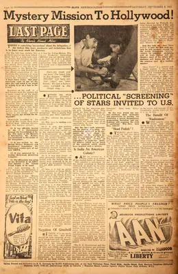 Khwaja Ahmad Abbas (Columnist), Mystery Mission to Hollywood !, 1952, Essay