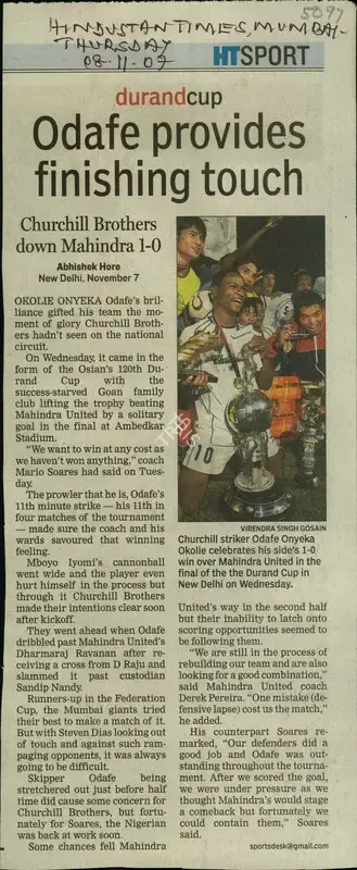 Abhishek Hore (Reporter), Odafe Provides finishing touch, 2007, Newspaper Clipping