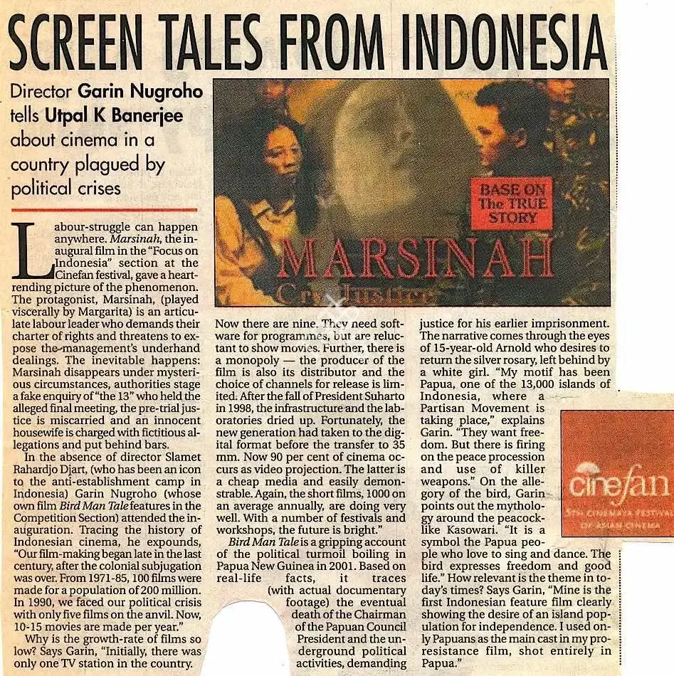 Utpal K. Banerjee (Writer), Screen Tales From Indonesia, 2003, Newspaper Clipping