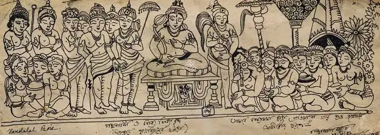 Nandalal Bose (Artist), Padmapani And His Disciples (Illustration of Ajanta Painting), 1947, Drawing