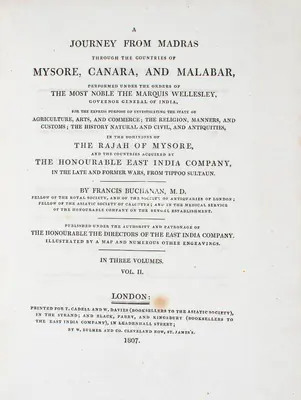 Francis Buchanan (Author), A Journey from Madras through the countries of Mysore, Canara and Malabar, 1807, Authored Antiquarian Book