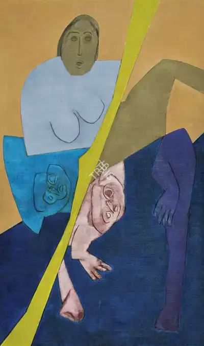 Mehta, Tyeb (Artist). Diagonal, 1973 | Painting, AG.Onl/28.12.21, 2021 · Asta Guru