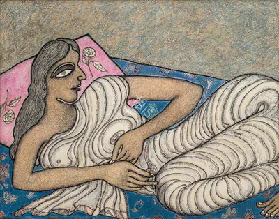Chowdhury, Jogen (Artist). Woman Reclining, 2001 | Painting, Ar.Onl/16.03.20, 2020 · Artiana