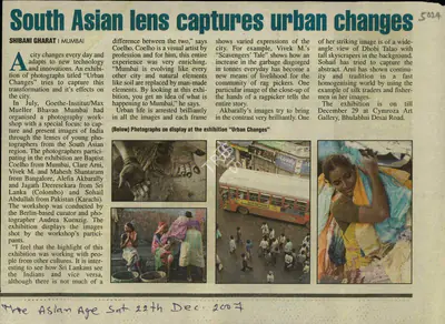 Shibani Gharat (Reporter), South Asian lens Captures Urban Changes, 2007, Newspaper Clipping