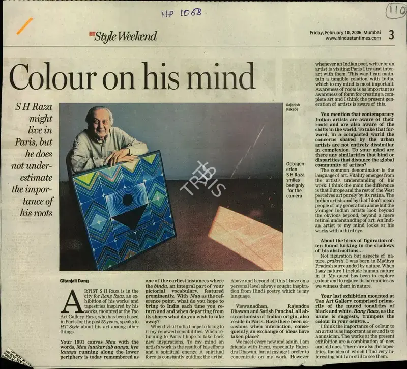 Gitanjali Dang (Reporter), Colour on His Mind, 2006, Newspaper Clipping