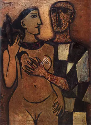 Akbar Padamsee (Artist), Lovers II, 1952, Painting