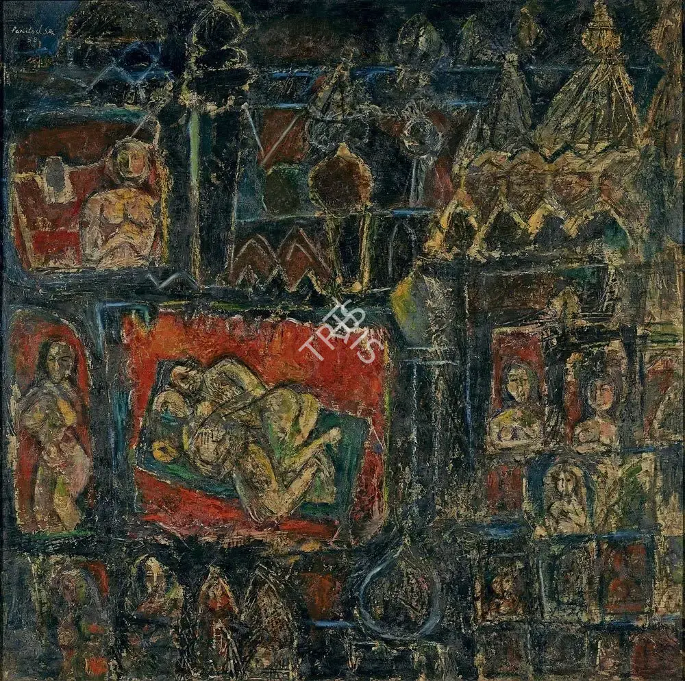Paritosh Sen (Artist), House Of Banaras, 1958, Painting