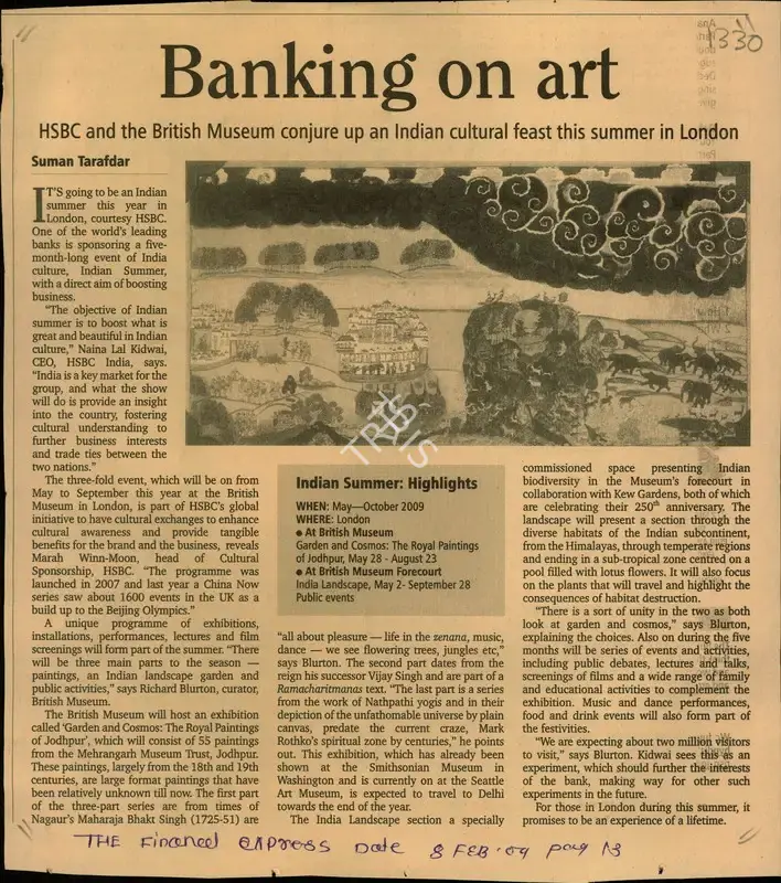 Suman Tarafdar (Reporter), Banking on Art, 2009, Newspaper Clipping