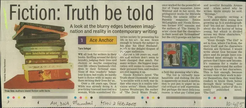 Tara Sehgal (Reporter), Fiction: Truth to told, 2006, Newspaper Clipping