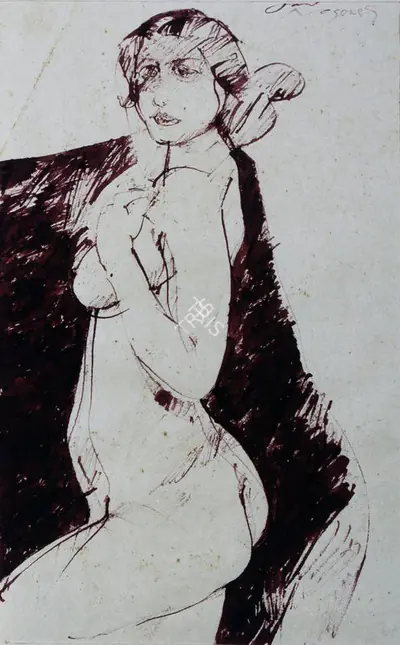 Jamil Naqsh (Artist), Female Nude Posing, 1989, Painting