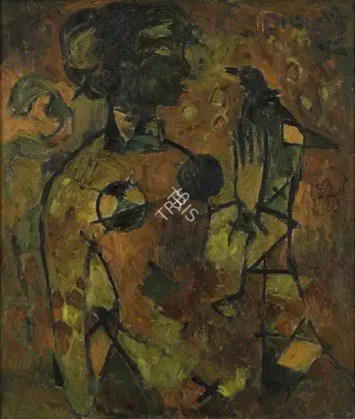 V.S. Gaitonde (Artist), Portrait of Bhanu Rajapadhya, 1952, Painting