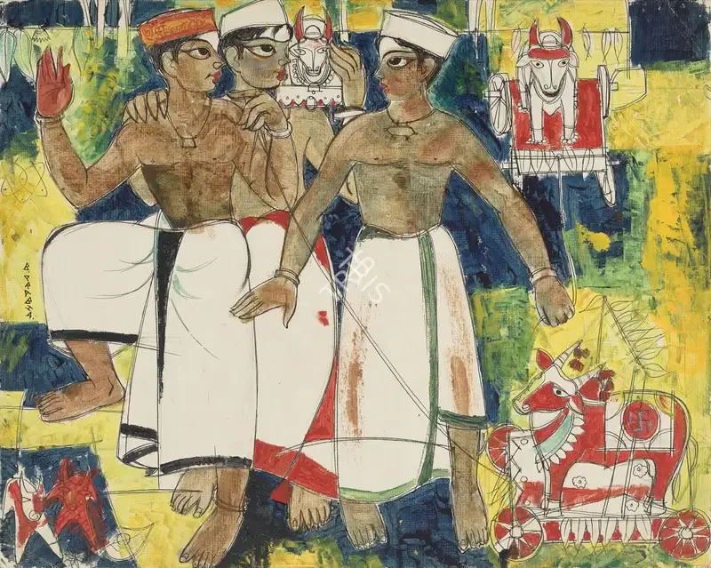 B. Prabha (Artist), Untitled (Boys Playing), 1951, Painting