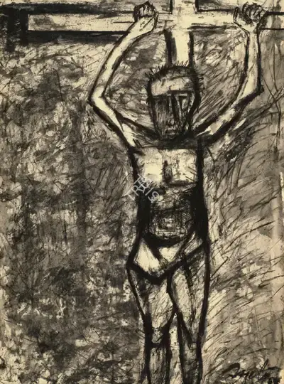 Tyeb Mehta (Artist), Crucifixion, 1958, Drawing