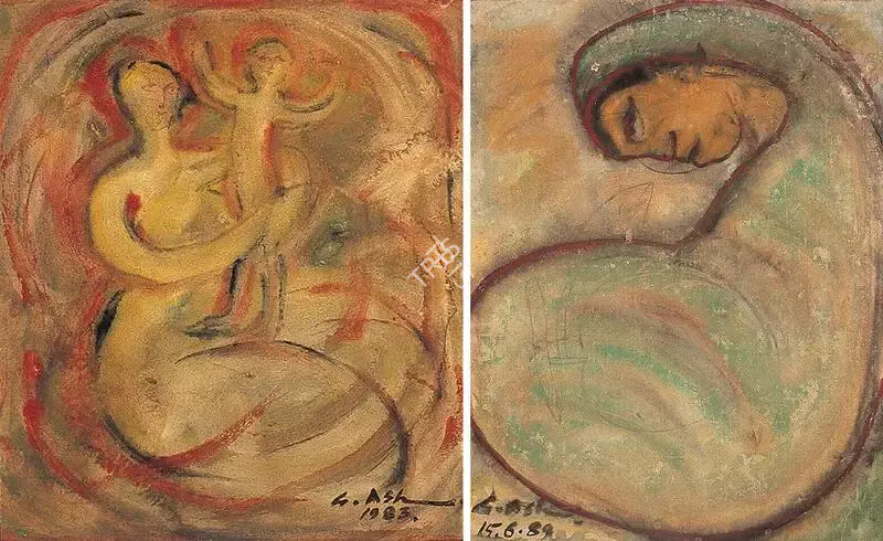 Gobardhan Ash (Artist), Mother & Child Playing, 1983, Painting