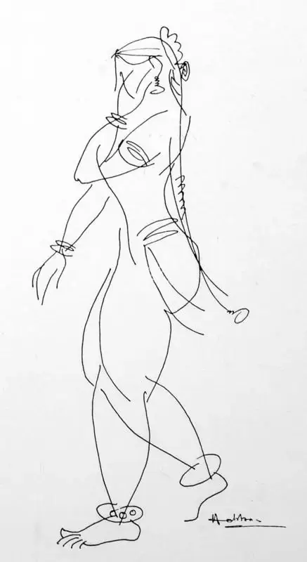 K.K. Hebbar (Artist), Dancer, 1967, Drawing
