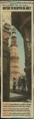 Sunil Saxena (Reporter), Qutub to Reopen in July, 2003, Newspaper Clipping