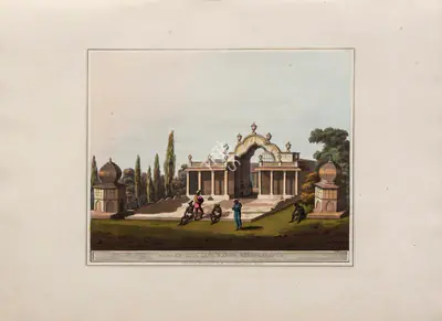 H. Merke (Printmaker), Garden Gate, Laul Baugh, Seringapatam, 1804, Aquatint