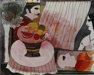 Badri Narayan (Artist), Still Life with Figures, 2002, Painting