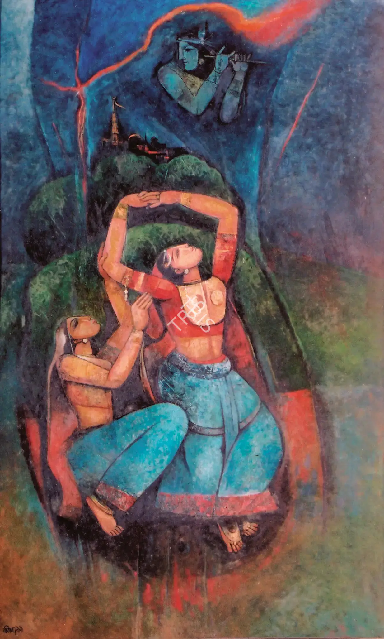 Bijon Choudhury (Artist), Radha-Krishna, 1999, Painting