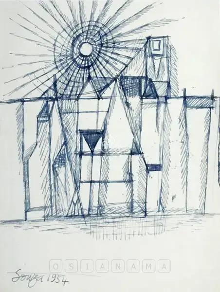F.N. Souza (Artist), Sunrise Townscape, 1954, Drawing