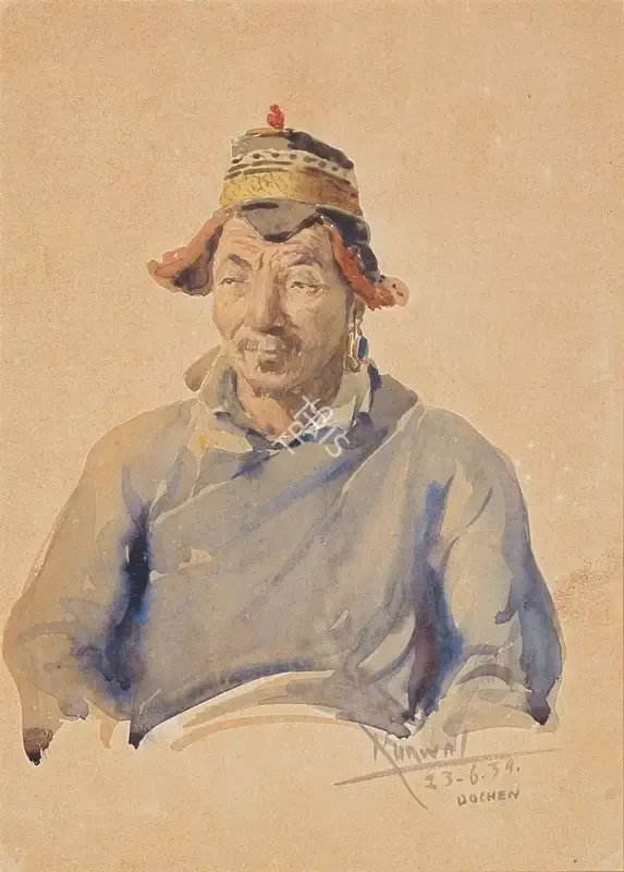 Kanwal Krishna (Artist), A Shepherd at Dochen, Tibet, 1939, Painting
