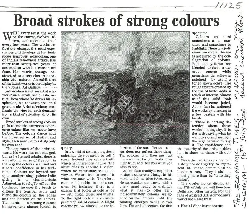 Harini Shankaranarayan (Writer), Broad Strokes of Strong Colours, 2000, Newspaper clipping