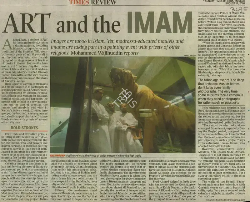 Mohammed Wajihuddin (Reporter), Art and The Imam, 2008, Newspaper Clipping