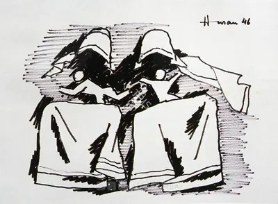 M.F. Husain (Artist), Untitled, 1946, Drawing