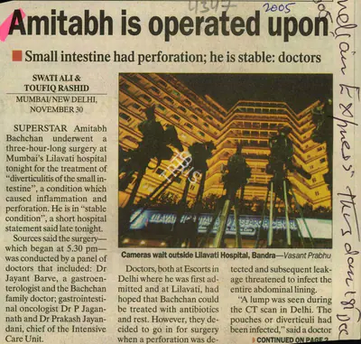 Swati Ali (Reporter), Amitabh is Operated upon, 2005, Newspaper Clipping
