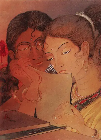 Sanat Chatterjee (Artist), Sharing Secrets, Painting