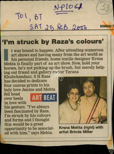 I'm Struck by Raza's Colours, 2006, Newspaper Clipping