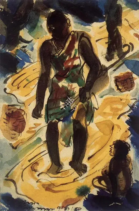Ramkinkar Baij (Artist), Mother and Child, Painting