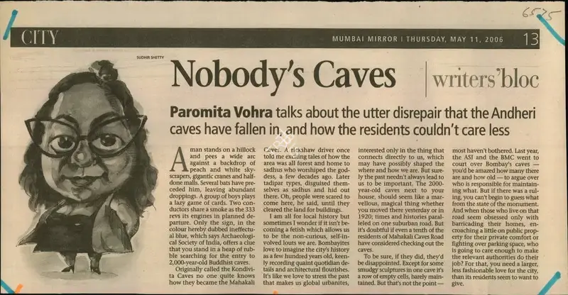 Sudhir Shetty (Reporter), Nobody's Caves, 2006, Newspaper Clipping