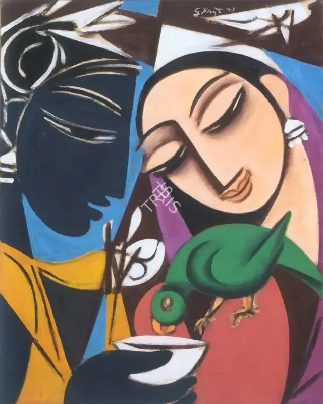 Keyt, George (Artist). Figures With Parrot, 1973 | Painting, Bon.Dub/03.03.08, 2008 · Bonhams