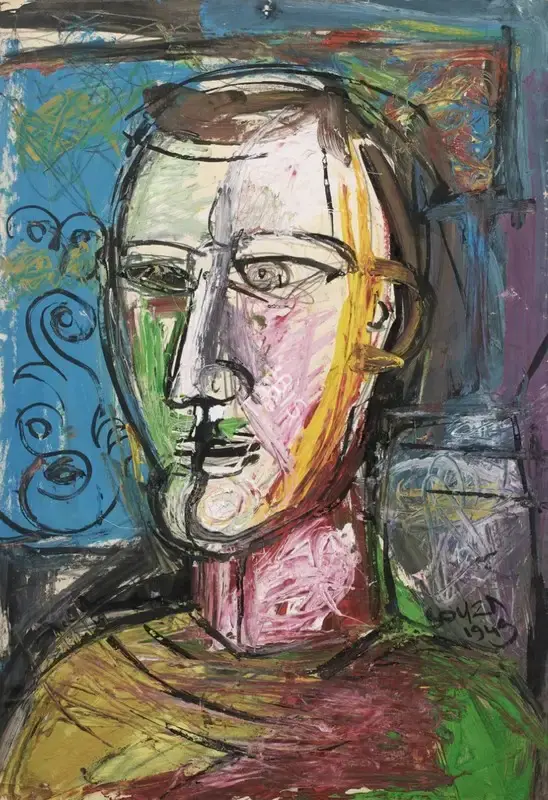 F.N. Souza (Artist), Untitled (Head of a Man), 1949, Painting