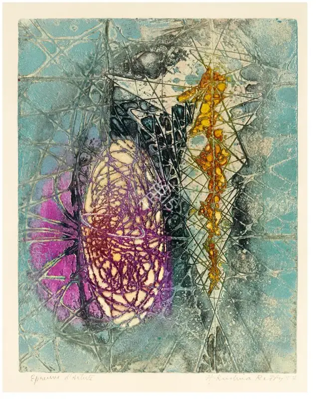 Krishna Reddy (Artist), Bull and Man, 1957, Graphic Art