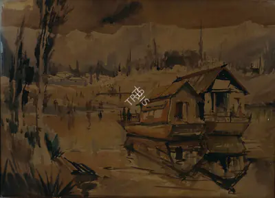 P.A. Dhond (Artist), Kashmir Houseboat, 1961, Painting