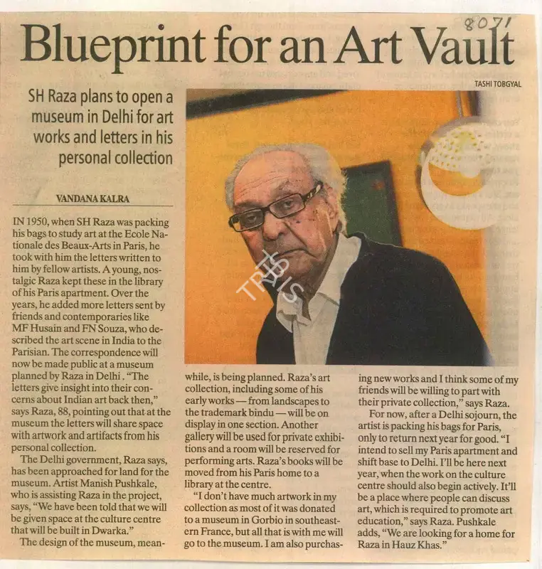 Vandana Kalra (Reporter), Blueprint for an Art Vault, 2010, Newspaper Clipping