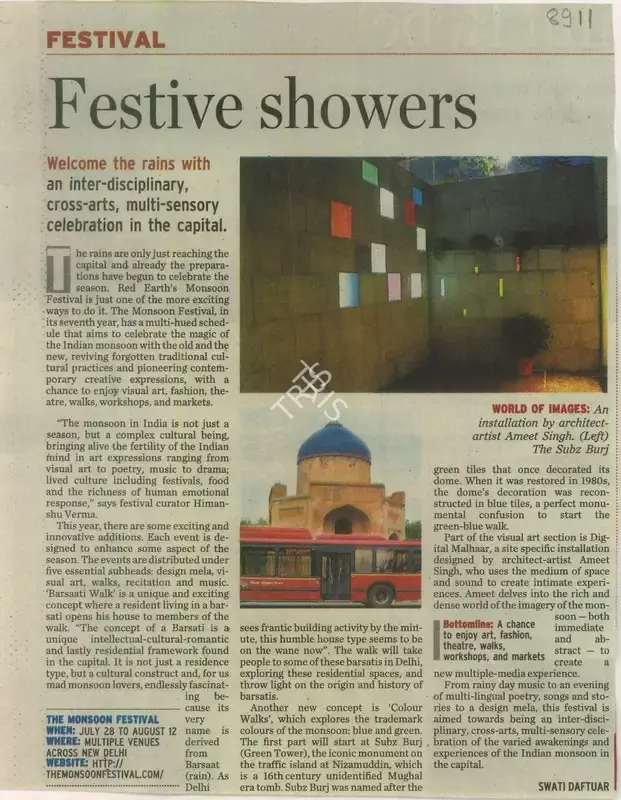 Swati Daftuar (Reporter), Festive Showers, 2012, Newspaper Clipping