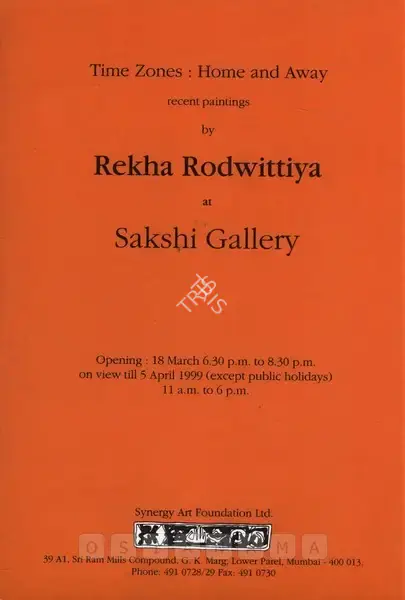 Rekha Rodwittiya (Artist), Time Zones : Home and Away, 1999, Solo Exhibition Invitation