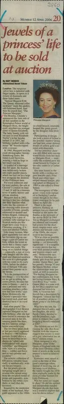 Suzy Menkes (Reporter), Jewels of a Princess' Life to Be Sold at Auction, 2006, Newspaper Clipping
